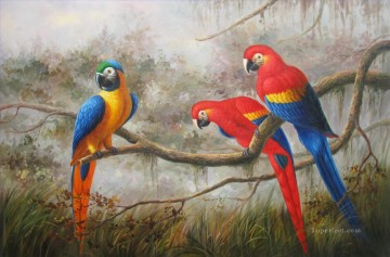 Animal Painting - loros en rama pájaros